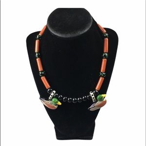 Handmade ceramic beaded duck necklace